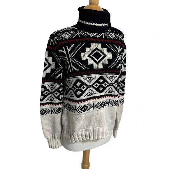 LRL Lauren Jeans Co. Ralph Lauren Women's M black white Aztec print knit sweater - Picture 5 of 8
